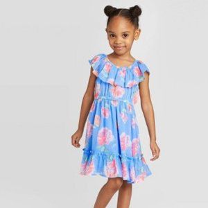 OshKosh B'gosh Toddler Girls' Short Sleeve Chiffon Floral Dress – Light Blue